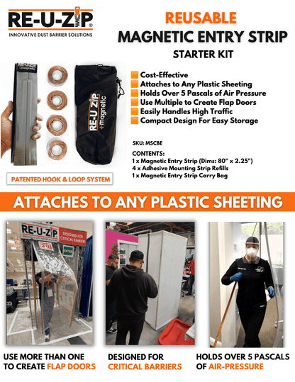 RE-U-ZIP™ INNOVATIVE DUST BARRIER SOLUTIONS RE-U-ZIP® REUSABLE MAGNETIC ENTRY STRIP™ (ONLY) | SINGLE