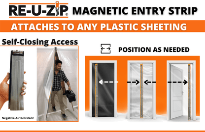 RE-U-ZIP™ INNOVATIVE DUST BARRIER SOLUTIONS RE-U-ZIP™ Reusable Magnetic Entry Strip (Requires Mounting Strips)